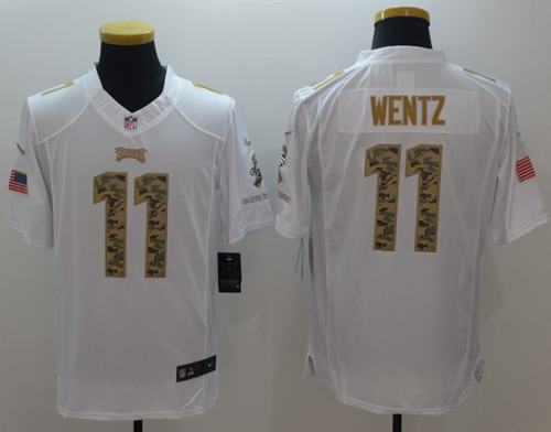 Eagles #11 Carson Wentz White Stitched Limited Salute To Service Nike Jersey - Zenithce