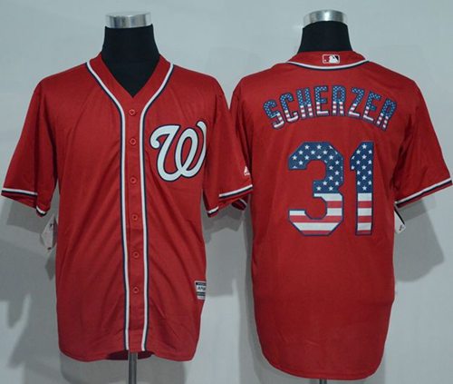 Nationals #31 Max Scherzer Red USA Flag Fashion Stitched Jersey - Zenithce