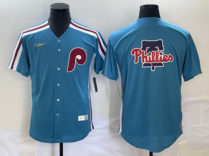 Philadelphia Phillies Blue Team Big Logo Cool Base Stitched Jersey - Zenithce
