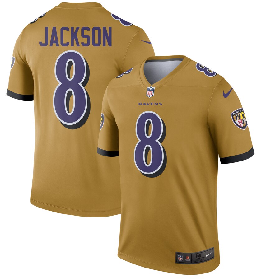 Baltimore Ravens #8 Lamar Jackson Gold Inverted Jersey - Zenithce