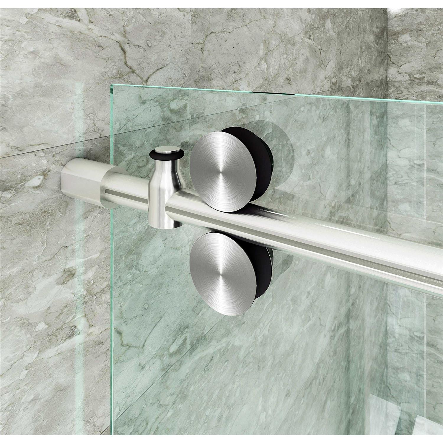 DIYHD NBSHOWERS Frameless Brushed Stainless Steel Sliding Glass Track barn Door Hardware - Zenithce