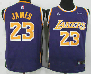 Los Angeles Lakers #23 LeBron James Purple 2021 Brand Jordan Swingman Stitched Jersey With NEW Sponsor Logo - Zenithce