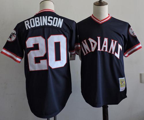 Mitchell And Ness Indians #20 Eddie Robinson Navy Blue Throwback Stitched Jersey - Zenithce