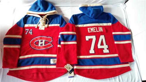 Canadiens #74 Alexei Emelin Red Sawyer Hooded Sweatshirt Stitched Jersey - Zenithce