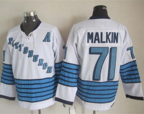 Penguins #71 Evgeni Malkin White Light Blue CCM Throwback Stitched Jersey - Zenithce