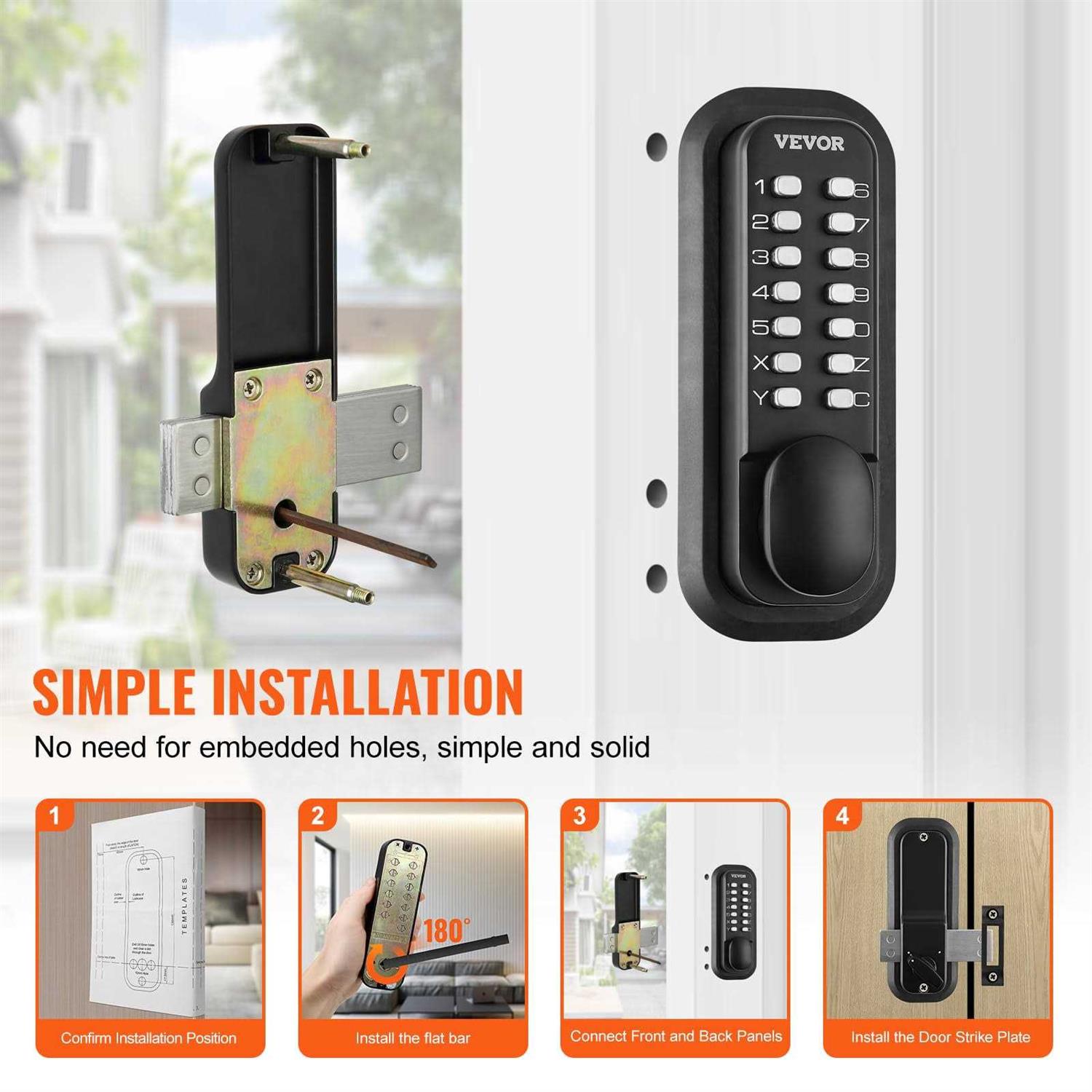 VEVOR Mechanical Keyless Entry Door Lock 14 Digit Keypad Water-proof Zinc Alloy - Zenithce
