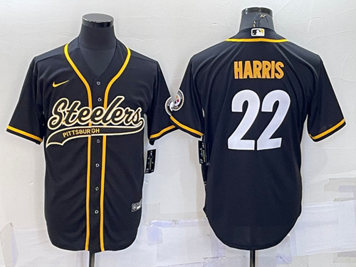 Pittsburgh Steelers #22 Najee Harris Black With Patch Cool Base Stitched Baseball Jersey - Zenithce