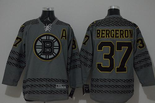 Bruins #37 Patrice Bergeron Charcoal Cross Check Fashion Stitched Jersey - Zenithce