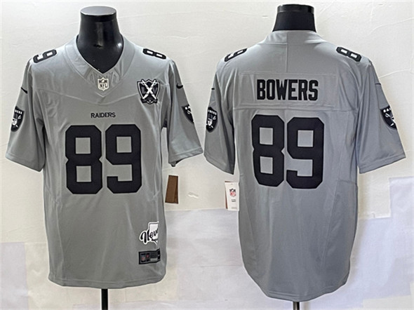Las Vegas Raiders #89 Brock Bowers Gray 2024 F.U.S.E With Nevada Silver Stat Patch And 65th Anniversary Patch Stitched Football Jersey - Zenithce