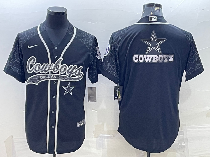 Dallas Cowboys Black Reflective Team Big Logo With Patch Cool Base Stitched Baseball Jersey - Zenithce