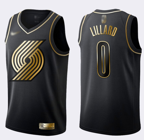 Blazers #0 Damian Lillard Black Gold Swingman Limited Edition Jersey - Zenithce