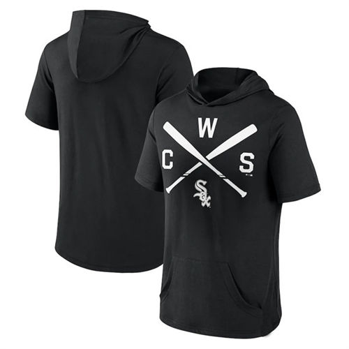 Chicago White Sox Black Short Sleeve Pullover Hoodie - Zenithce