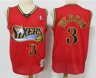 Philadelphia 76ers #3 Allen Iverson Red Hardwood Classics Reload Swingman Throwback Jersey - Zenithce