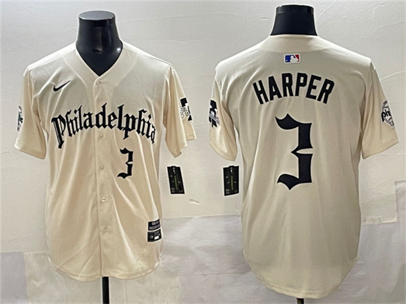 Philadelphia Phillies #3 Bryce Harper Cream Gothic Vapor Limited Stitched Jersey - Zenithce