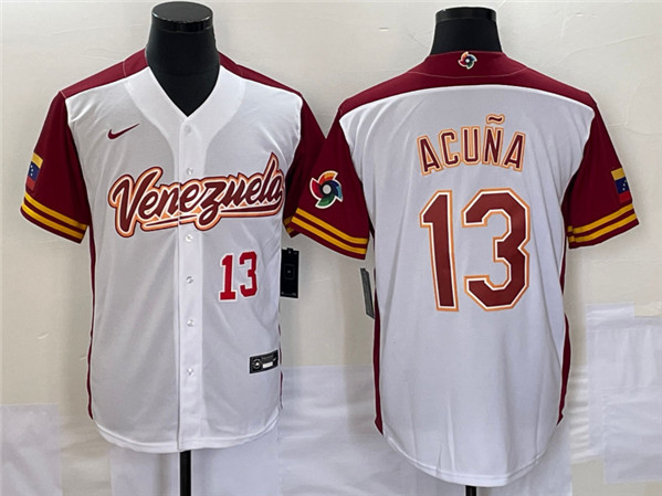 Venezuela #13 Venezuela Acuña Jr. 2023 White World Classic With Patch Stitched Jersey - Zenithce