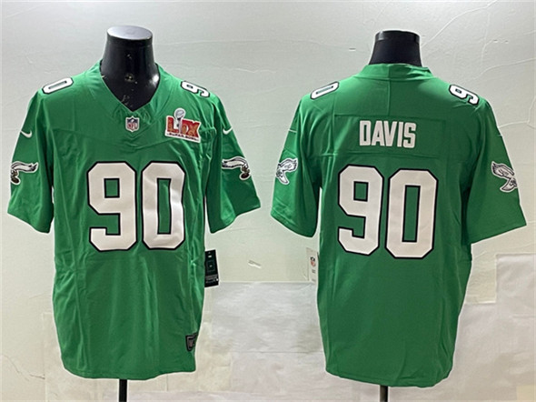 Philadelphia Eagles #90 Jordan Davis Green 2025 Super Bowl LIX Patch F.U.S.E. Throwback Vapor Untouchable Limited Stitched Jersey - Zenithce