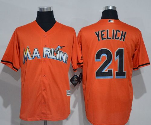 Marlins #21 Christian Yelich Orange New Cool Base Stitched Jersey - Zenithce