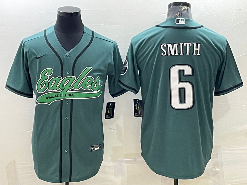 Philadelphia Eagles #6 DeVonta Smith Green With Patch Cool Base Stitched Baseball Jersey - Zenithce