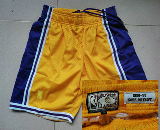 Los Angeles Lakers #24 Kobe Bryant 1996-97 Yellow Hardwood Classics Soul Swingman Throwback Shorts - Zenithce
