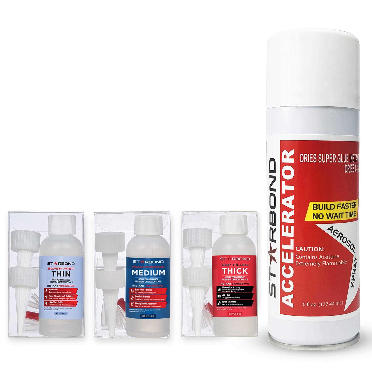 Starbond 2 oz Medium Thick Premium CA Glue 6 oz. Aerosol Accelerator Bundle - Zenithce