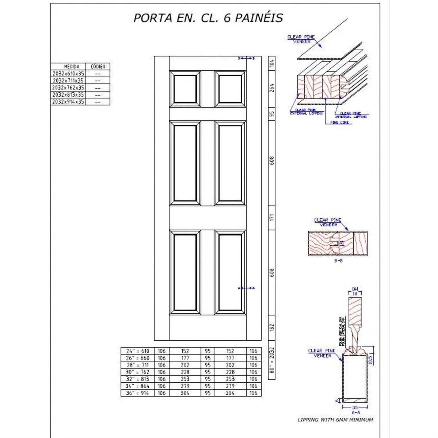 Kimberly Bay 6-Panel Colonial Solid Pine Unfinished Interior Door Slab - Zenithce