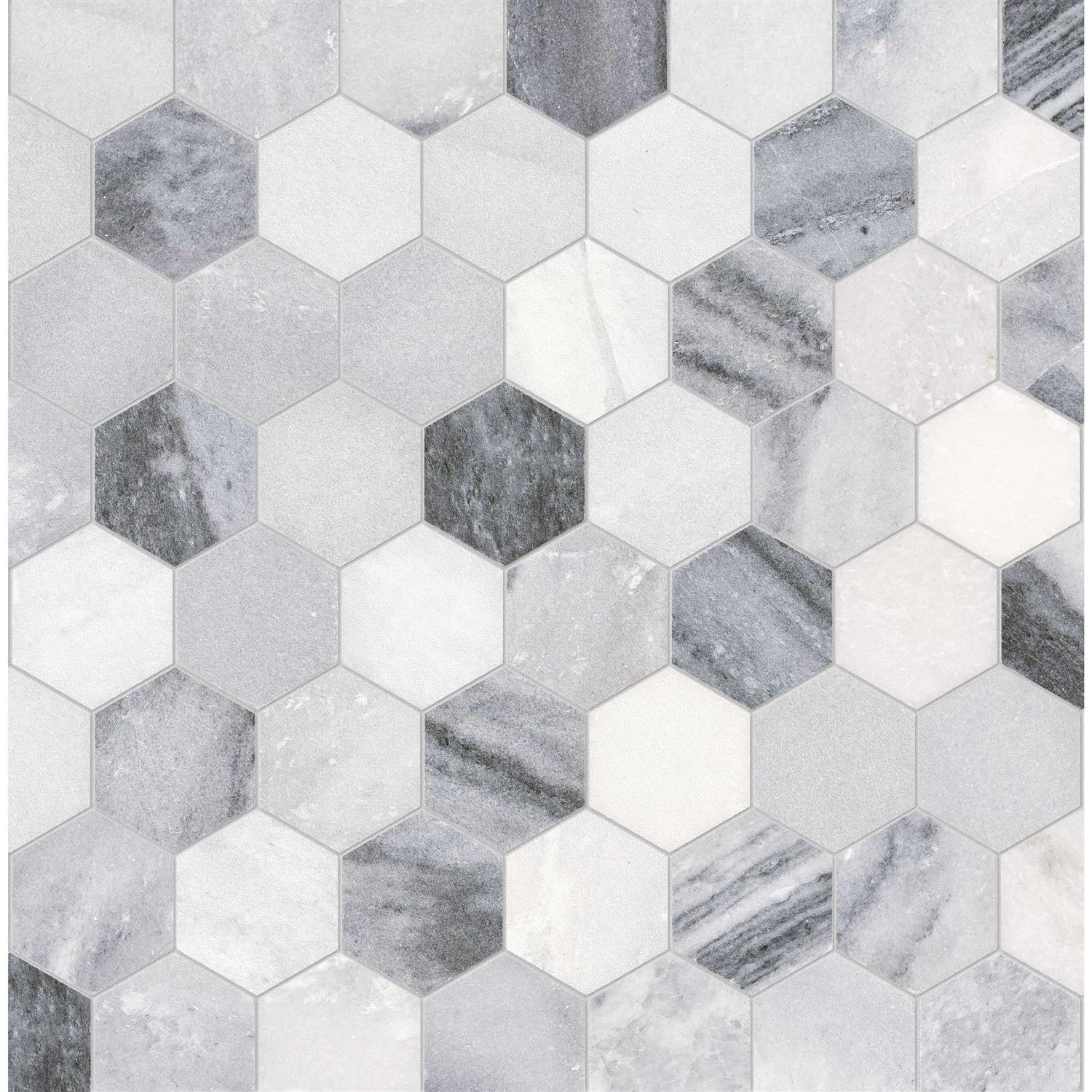 Satori Storm Gray 12-in x 12-in Polished Natural Stone Marble Hexagon Marble Look Floor and Wall Tile 1001-0171-0 - Zenithce