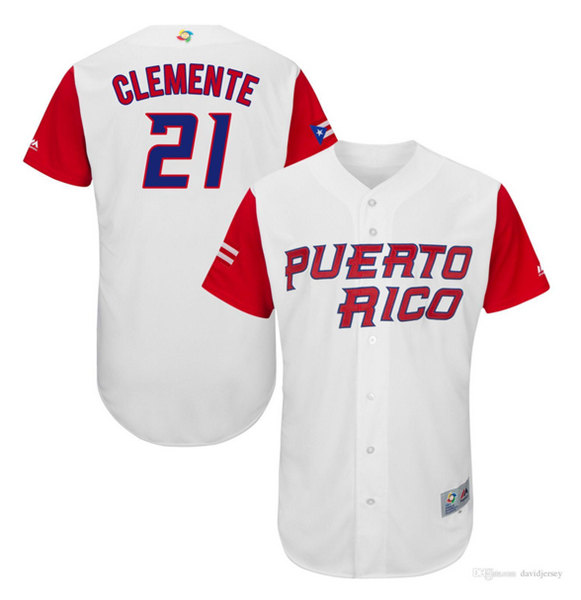 Puerto Rico Baseball #21 Roberto Clemente World Game Classic Baseball Jersey - Zenithce