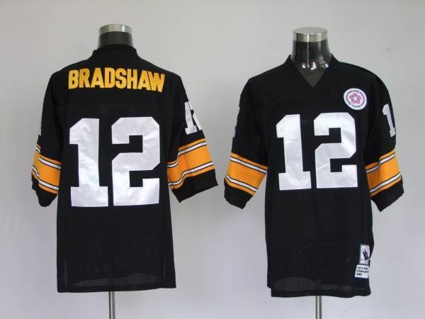 Mitchell Ness Steelers #12 Terry Bradshaw Black Stitched Throwback Jersey - Zenithce