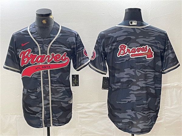 Atlanta Braves Gray Camo Team Big Logo Cool Base With Patch Stitched Jersey - Zenithce