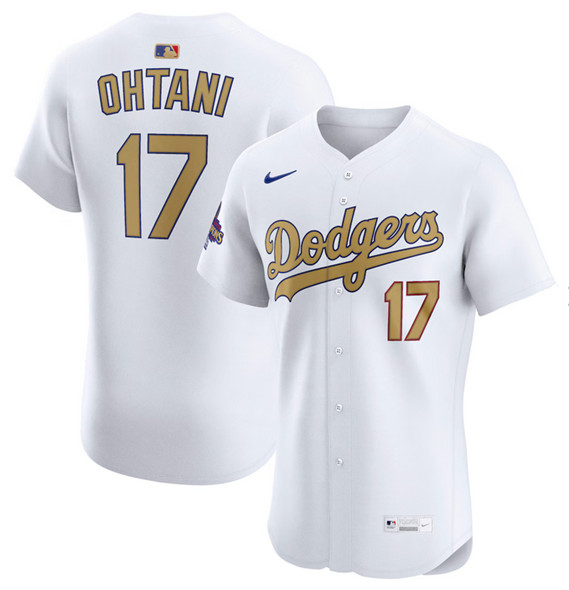 Los Angeles Dodgers #17 Shohei Ohtani White 2025 Gold Collection Elite Stitched Jersey - Zenithce