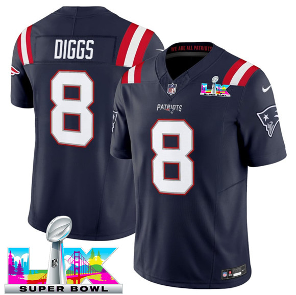 New England Patriots #8 Stefon Diggs Navy 2025 F.U.S.E. Super Bowl LX Patch Vapor Limited Stitched Jersey - Zenithce