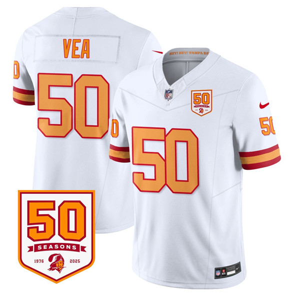 Tampa Bay Buccaneers #50 Vita Vea White 2025 F.U.S.E. 50th Anniversary Patch Vapor Limited Stitched Jersey - Zenithce