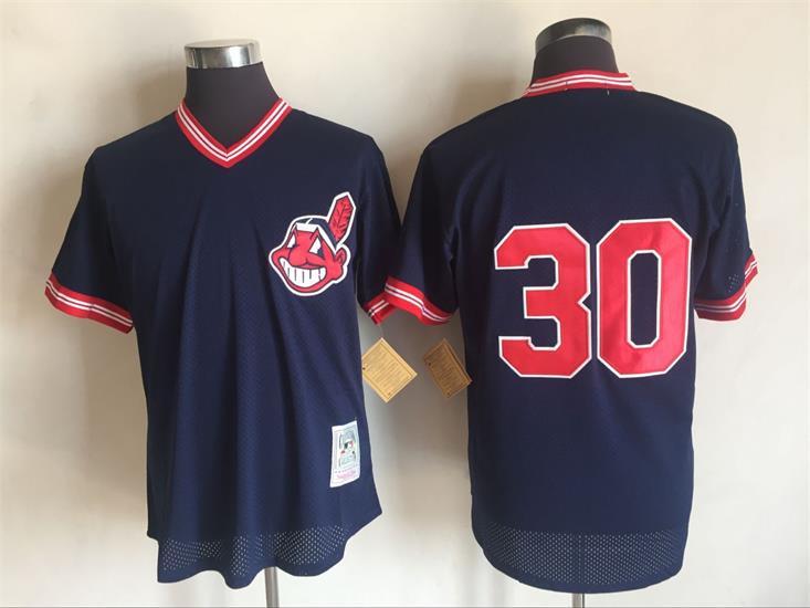 Cleveland Indians #30 Joe Carter Mitchell And Ness Blue Throwback Stitched Jersey - Zenithce