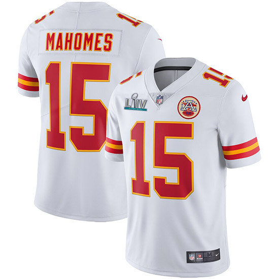 Chiefs #15 Patrick Mahomes Super Bowl LIV White Vapor Untouchable Limited Stitched Jersey - Zenithce