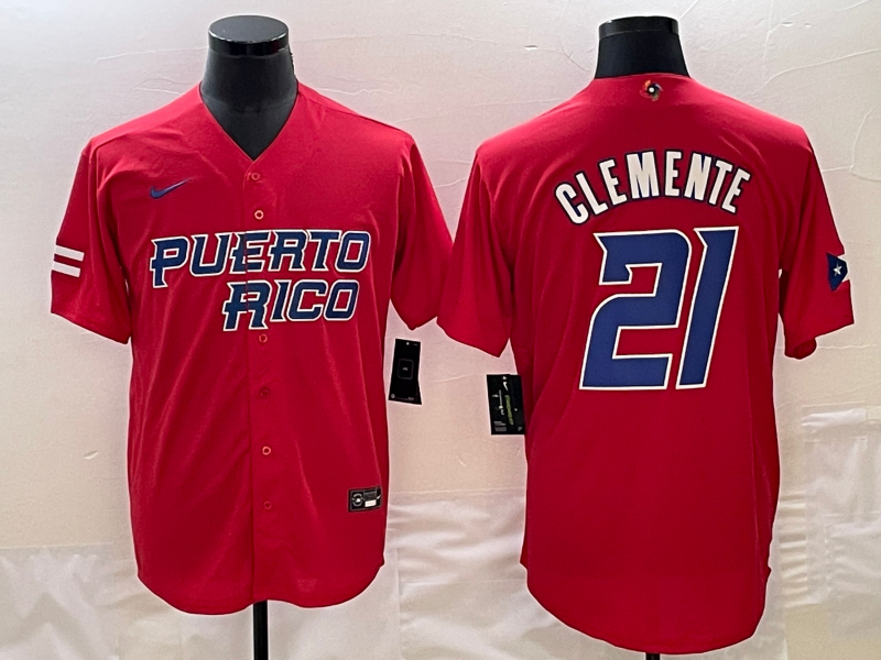Puerto Rico #21 Roberto Clemente 2023 Red World Classic Stitched Jersey - Zenithce