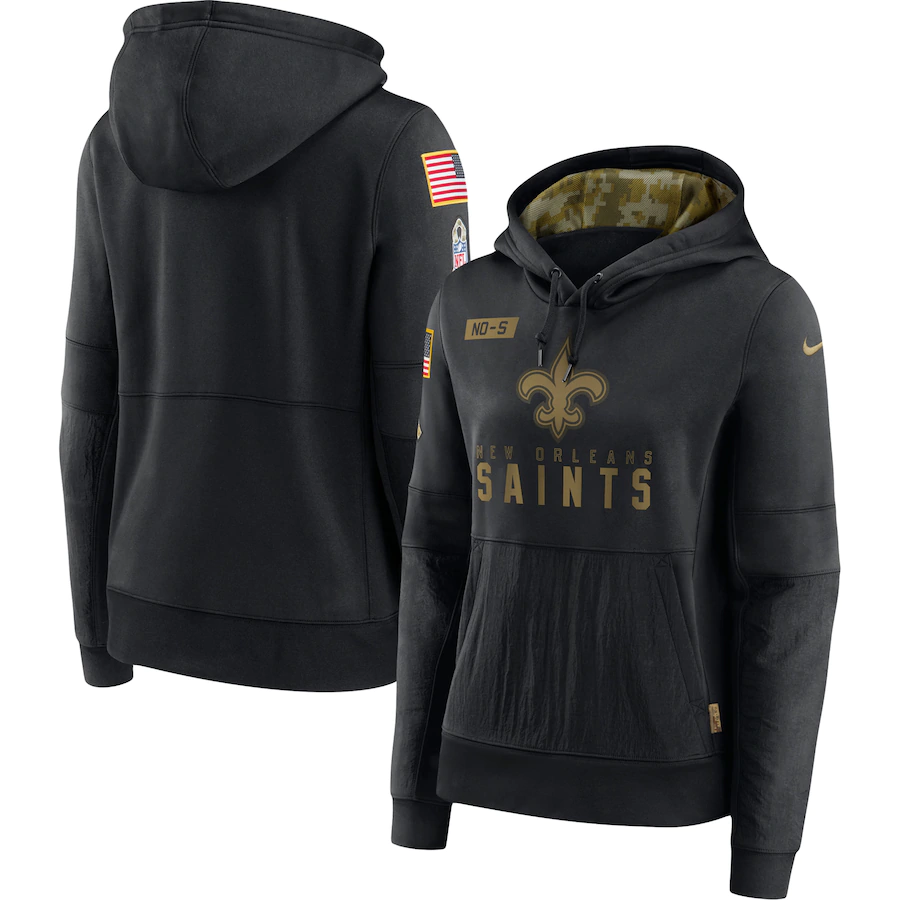 Women's New Orleans Saints 2020 Black Salute To Service Sideline Performance Pullover Hoodie (Run Small) - Zenithce