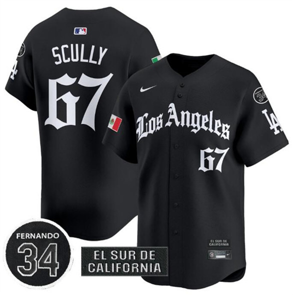 Los Angeles Dodgers #67 Vin Scully Black Mexico 2025 LA Gothic Style With Fernando Patch Vapor Premier Limited Stitched Jersey - Zenithce