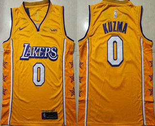 Los Angeles Lakers #0 Kyle Kuzma Yellow 2020 City Edition Swingman Jersey With The Sponsor Logo - Zenithce