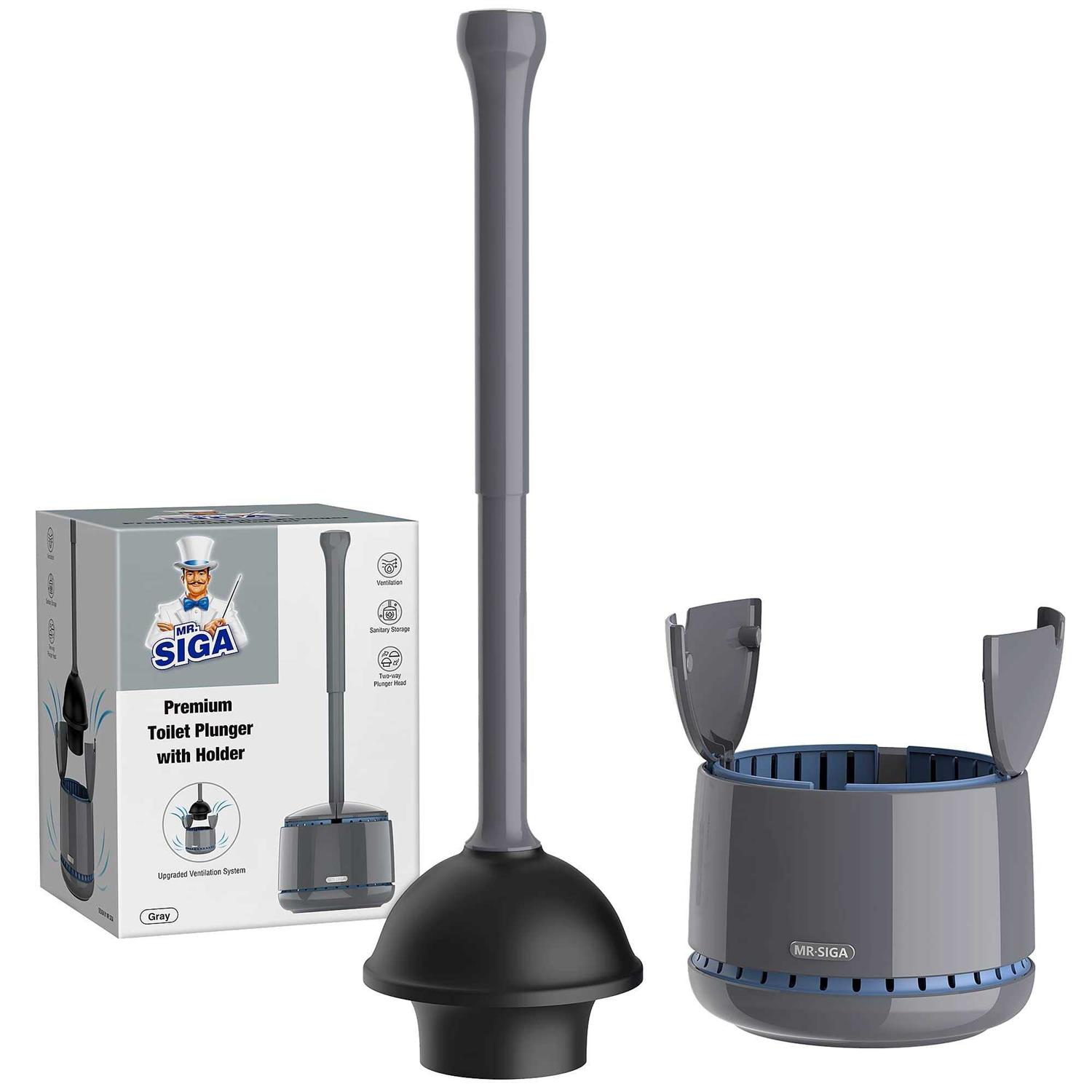 Mr.siga Toilet Plunger with Holder, Heavy Duty Toilet Plunger and Holder Combo for Bathroom Cleaning - Zenithce