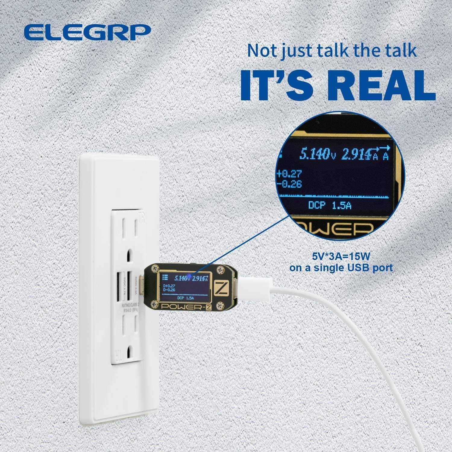 Elegrp 30W 6.0 Amp 3-Port USB Wall Outlet 15 Amp Receptacle USB Type C - Zenithce