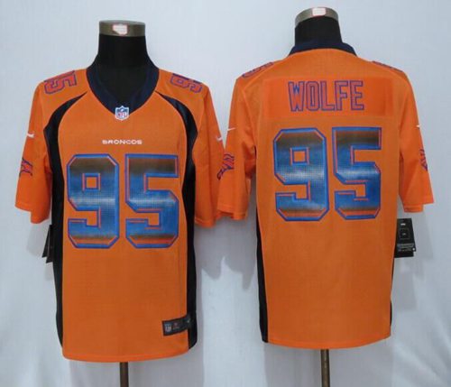Broncos #95 Derek Wolfe Orange Team Color Stitched Limited Strobe Nike Jersey - Zenithce