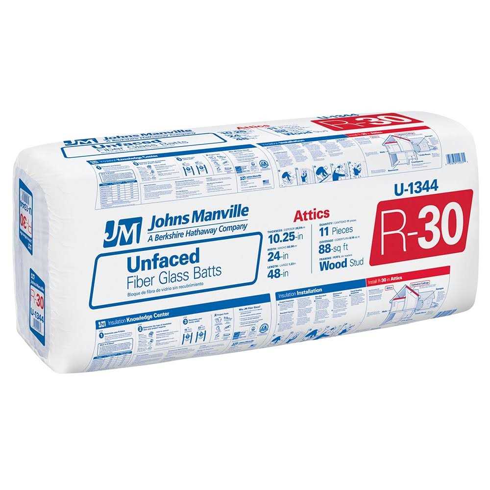 Johns Manville R 30 Attic 88-sq ft Unfaced Fiberglass Batt Insulation Multi-Pack - Zenithce