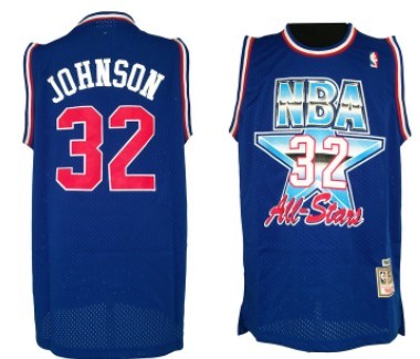 1992 All-Star #32 Magic Johnson Blue Swingman Throwback Jersey - Zenithce