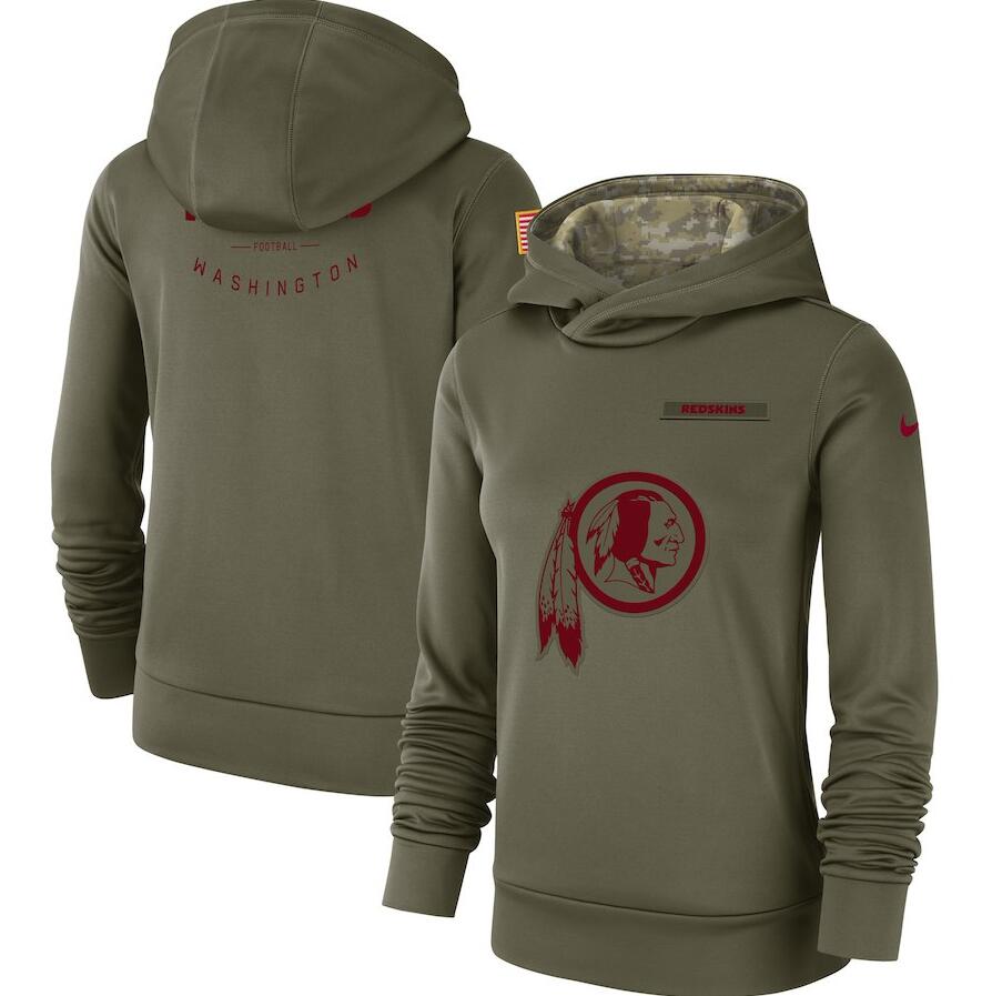Women's Washington Redskins Olive Salute To Service Team Logo Performance Pullover NFL Hoodie - Zenithce