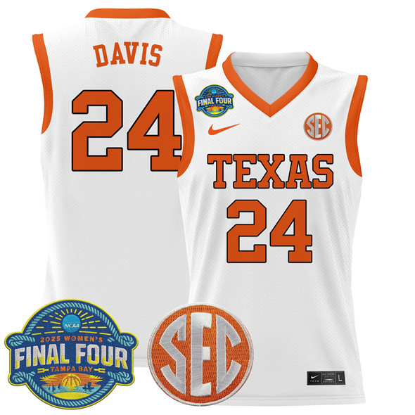 Texas Longhorns #24 Clarissa Davis White 2025 Sec Women’s Final Four Patch Stitched Jersey - Zenithce