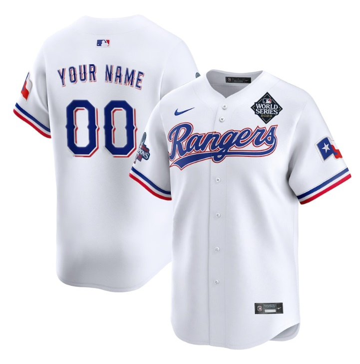 Texas Rangers Custom White 2023 World Series Patch And Champions Patch Stitched Jersey - Zenithce