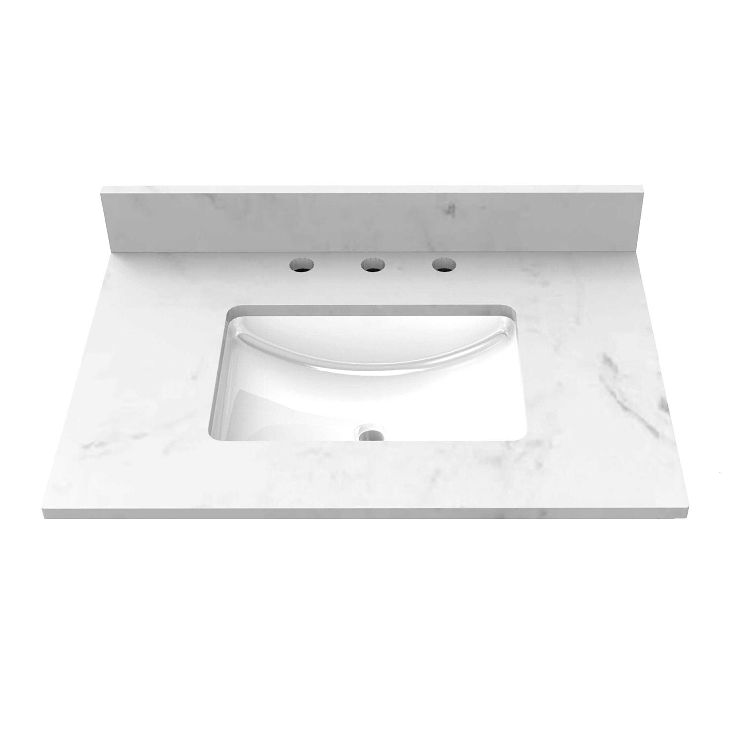 Winette 25-in Carrara White Quartz Undermount Single Sink 3-Hole Bathroom Vanity Top WVTQ1402-25 - Zenithce