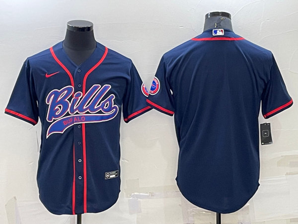 Buffalo Bills Blank Navy With Patch Cool Base Stitched Baseball Jersey - Zenithce