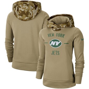 Women's New York Jets Khaki 2019 Salute To Service Therma Pullover Hoodie(Run Small) - Zenithce