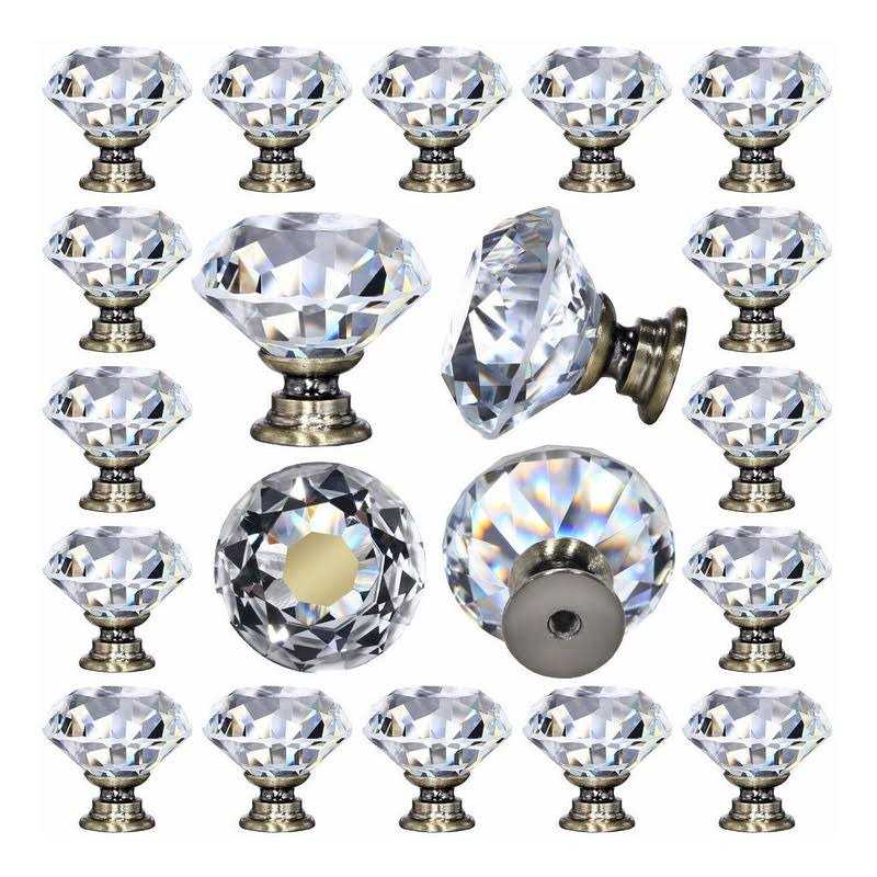 DeElf 12 PCS Clear Crystal Glass Drawer Cabinet Pulls Knobs Diamond Shape Decorative for Kitchen - Zenithce